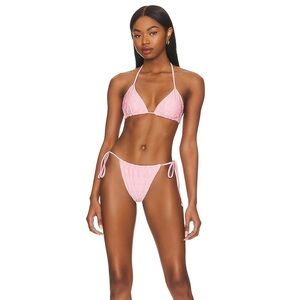 Frankies Bikinis Tia Eyelet Bikini Top + bottom in Cherry Blossom Shine